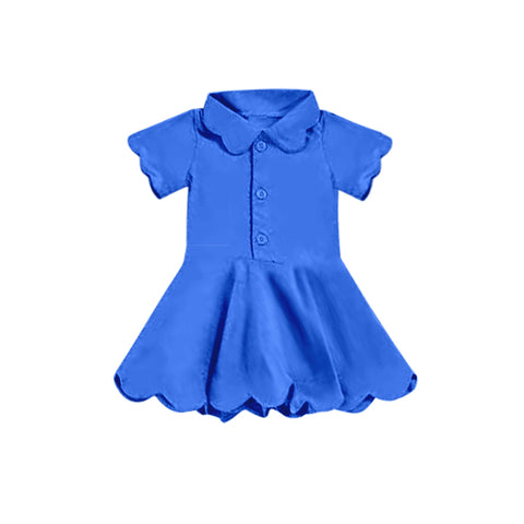Preorder 04.28 GSD2475 Blue Solid Color Button Yoga Girl's Dress Onesie