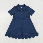 GSD2487 Navy Blue Solid Color Button Yoga Girl's Dress Onesie