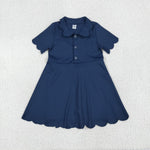 GSD2487 Navy Blue Solid Color Button Yoga Girl's Dress Onesie