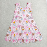 GSD2489 Castle Cartoon Princess Pink Scallop Edge Yoga Girl's Dress Onesie