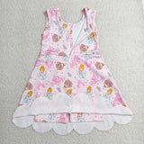 GSD2489 Castle Cartoon Princess Pink Scallop Edge Yoga Girl's Dress Onesie