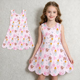 GSD2489 Castle Cartoon Princess Pink Scallop Edge Yoga Girl's Dress Onesie