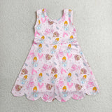 GSD2489 Castle Cartoon Princess Pink Scallop Edge Yoga Girl's Dress Onesie