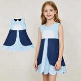 GSD2515 Cartoon Blue Color Scallop Edge Girl's Dress