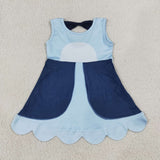 GSD2515 Cartoon Blue Color Scallop Edge Girl's Dress