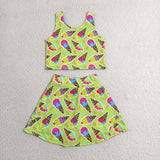 GSD2520 Ice cream Bows Yoga Girls Skorts Set