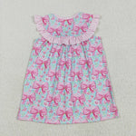 GSD2534 Embroidery I LOVE DAD Flower Bows Pink Girl's Dress