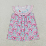 GSD2534 Embroidery I LOVE DAD Flower Bows Pink Girl's Dress
