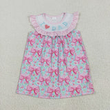 GSD2534 Embroidery I LOVE DAD Flower Bows Pink Girl's Dress