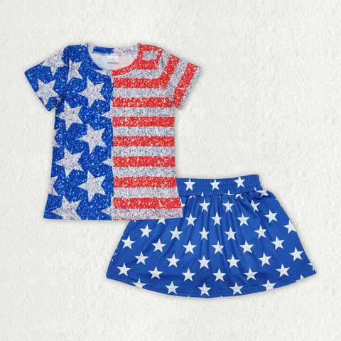 GSD2548 American Star Stripe Flag Girls Skorts Set