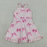 GSD2567 Baseball Bows Pink Yoga Girl's Dress Onesie