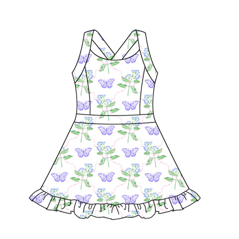 Preorder 05.28 GSD2571 Butterfly Flower Purple Sports Yoga Girl's Dress Onesie