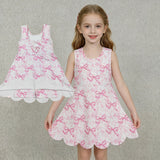GSD2572 Coquette Bows Cute Pink Scallop Edge Yoga Girl's Dress Onesie