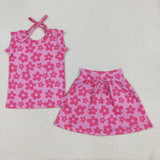 GSD2583 Flower Pink Girls Skorts Set