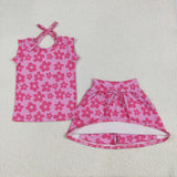 GSD2583 Flower Pink Girls Skorts Set