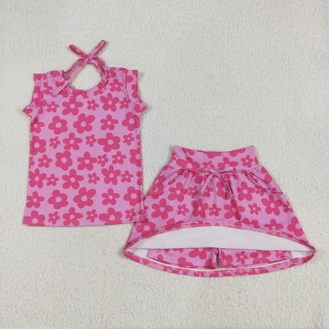 GSD2583 Flower Pink Girls Skorts Set