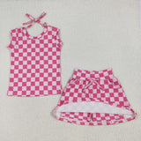 GSD2584 Plaid Pink Girls Skorts Set