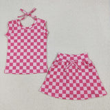 GSD2584 Plaid Pink Girls Skorts Set