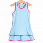 Preorder 06.28 GSD2631 Solid Color Blue Sports Yoga Girl's Dress Onesie