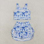 GSD2640 Coquette Bows Blue Yoga Girls Skorts Set