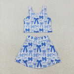 GSD2640 Coquette Bows Blue Yoga Girls Skorts Set