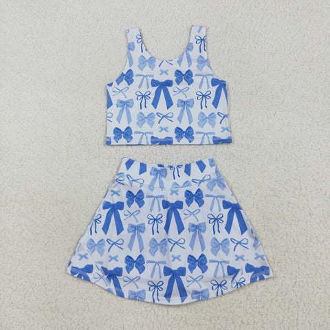 GSD2640 Coquette Bows Blue Yoga Girls Skorts Set