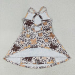 GSD2649 Leopard Bows Brown Sports Yoga Girl's Dress Onesie