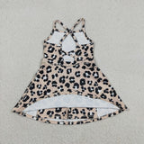 GSD2650 Leopard Brown Sports Yoga Girl's Dress Onesie