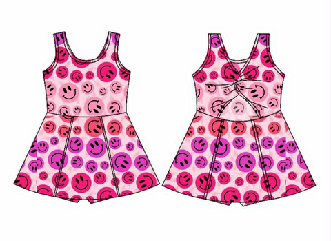 Preorder 07.03 GSD2655 Smiley Face Pink Sports Yoga Girl's Dress Onesie