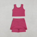GSD2657 Solid Color Pink Yoga Girls Skorts Set