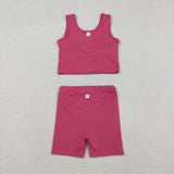 GSD2657 Solid Color Pink Yoga Girls Skorts Set