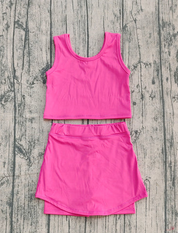 Preorder Samples GSD2657 Solid Color Pink Yoga Girls Skorts Set