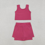 GSD2657 Solid Color Pink Yoga Girls Skorts Set