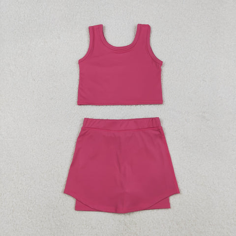 GSD2657 Solid Color Pink Yoga Girls Skorts Set