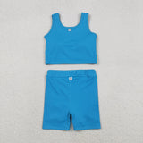 GSD2659 Solid Color Blue Yoga Girls Skorts Set