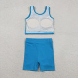 GSD2659 Solid Color Blue Yoga Girls Skorts Set