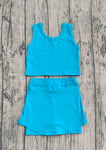 Preorder Samples GSD2659 Solid Color Blue Yoga Girls Skorts Set