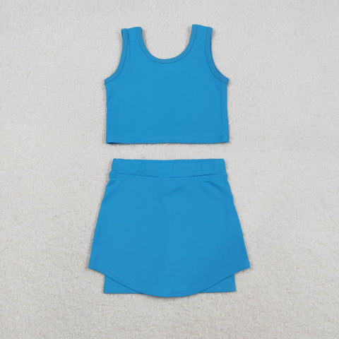 GSD2659 Solid Color Blue Yoga Girls Skorts Set