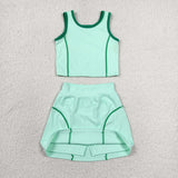 GSD2671 Fashion Solid Color Green Yoga Girls Skorts Set