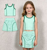 GSD2671 Fashion Solid Color Green Yoga Girls Skorts Set