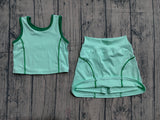 Preorder Samples GSD2671 Fashion Solid Color Green Yoga Girls Skorts Set