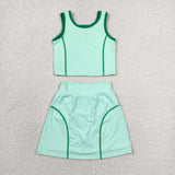 GSD2671 Fashion Solid Color Green Yoga Girls Skorts Set