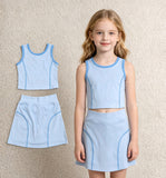 GSD2674 Fashion Solid Color Blue Yoga Girls Skorts Set