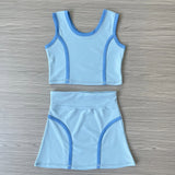 Preorder Samples GSD2674 Fashion Solid Color Blue Yoga Girls Skorts Set
