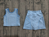 Preorder Samples GSD2674 Fashion Solid Color Blue Yoga Girls Skorts Set