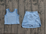 Preorder Samples GSD2674 Fashion Solid Color Blue Yoga Girls Skorts Set