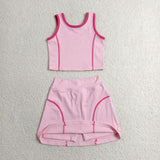 GSD2675 Fashion Solid Color Pink Yoga Girls Skorts Set