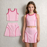 GSD2675 Fashion Solid Color Pink Yoga Girls Skorts Set
