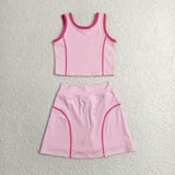 GSD2675 Fashion Solid Color Pink Yoga Girls Skorts Set