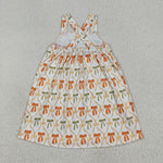 GLD1110 Fall Bows Orange Stripe Girls Dress 2 pcs Set
